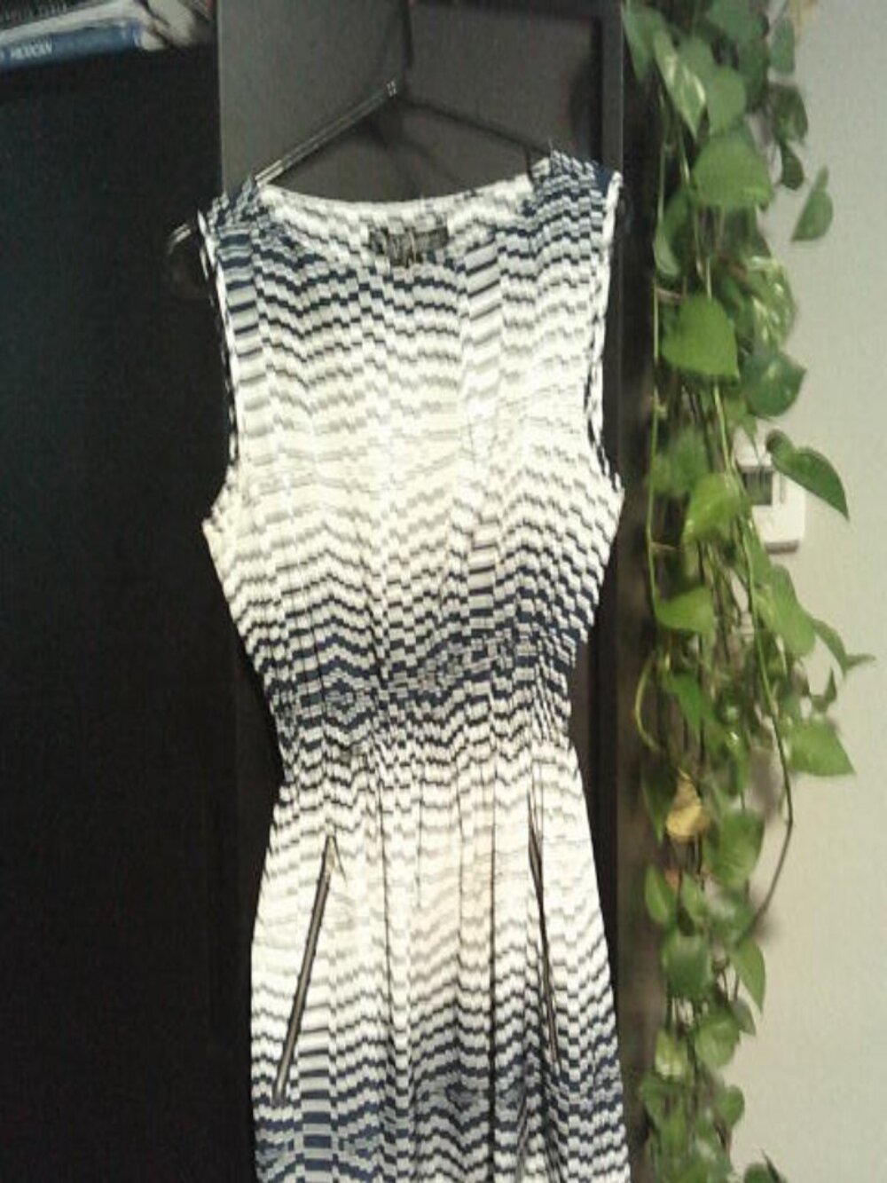 Feathers Dress Blue, White, Retro